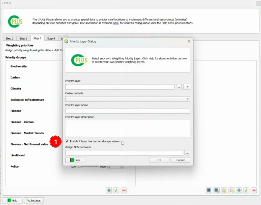 Enable if layer has carbon storage values checkbox