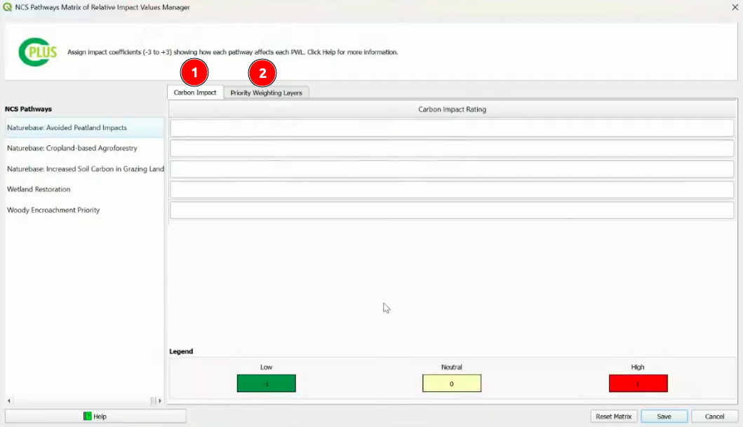 NCS Pathways Matrix of Relative Impact Values Manager