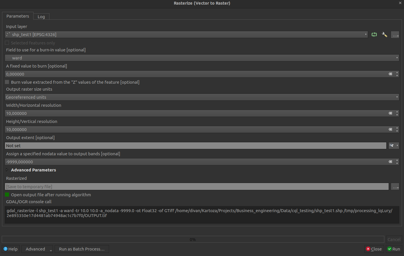 QGIS Rasterize tool