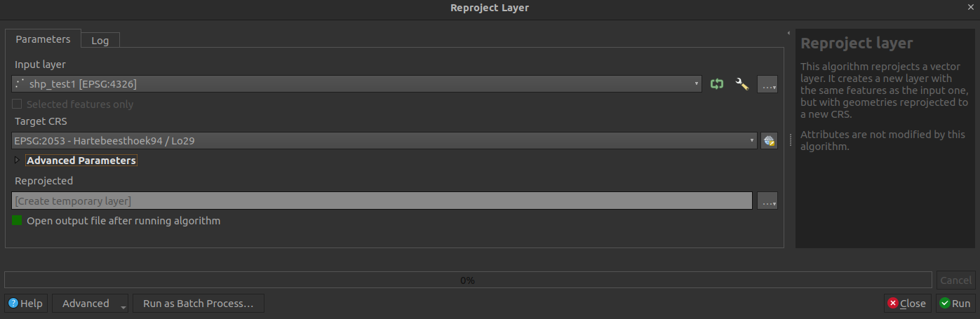 QGIS Reproject tool