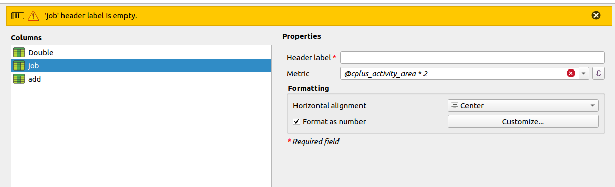 Empty Header Label Error