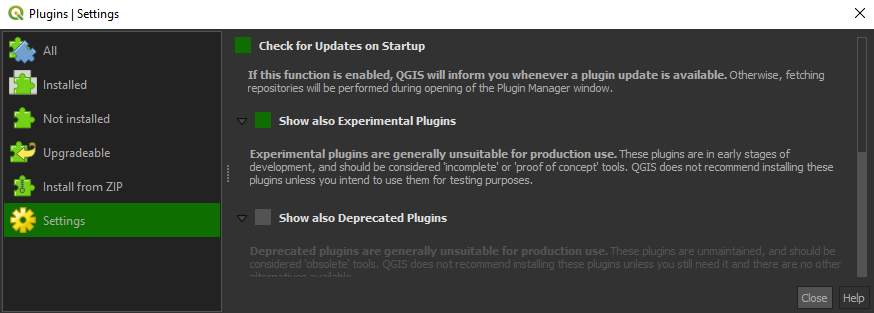 QGIS plugin settings