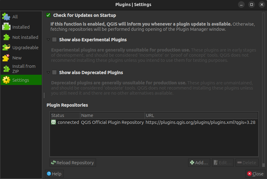 QGIS plugin manager settings