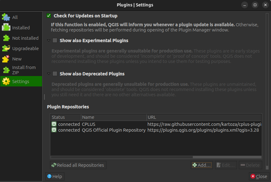 QGIS plugin manager added repo